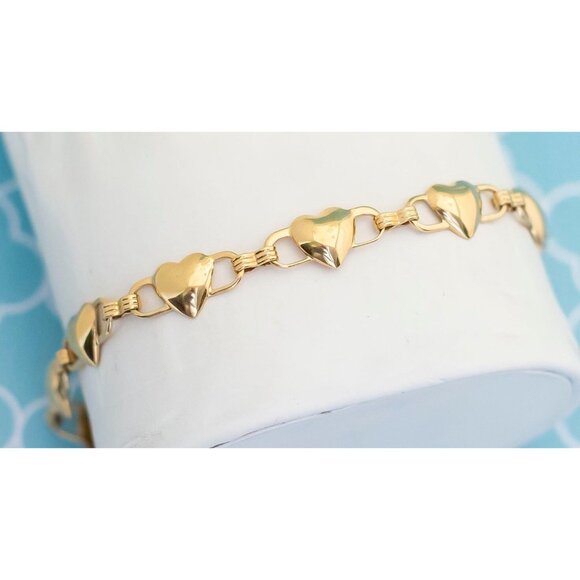Vintage Gold Tone Simple Hearts Bracelet 7 inch by Avon - R16 - Picture 2 of 3
